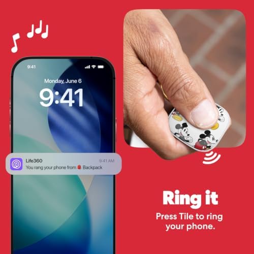 Life360 Tile - Mickey Mouse - Bluetooth Tracker, Keys Finder and Item Locator for Keys, Bags and More. Phone Finder. Both iOS and Android Compatible. 1-Pack (White)