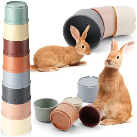 8 Pcs Stacking Cups for Rabbits, Colorful Bunny Toys for Rabbits and Small Animals, Nesting Rabbit Toys of Different Sizes, Bunny Stacking Cups for Hiding Food and Playing