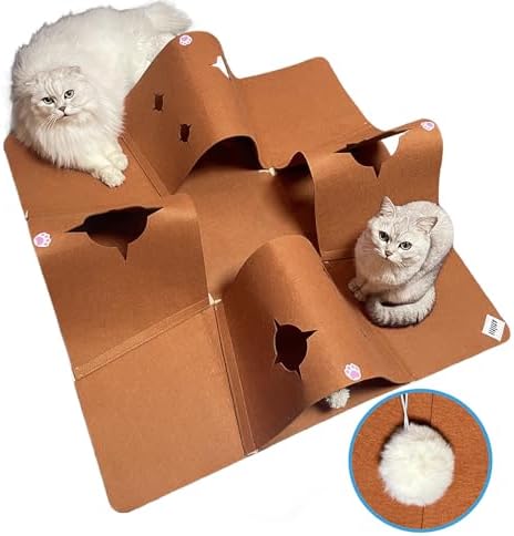 4-Way Cat Tunnels for Indoor Cats, Pet Interactive Toys with Plush Ball