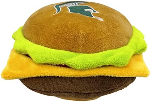 NCAA MICHIGAN STATE SPARTANS CHEESE BURGER PLUSH DOG & CAT SQUEAK TOY - Cutest STADIUM HAMBERGER SNACK Plush Toy for DOGS & CATS with INNER SQUEAKER & Beautiful Football/Basketball Team Name/Logo