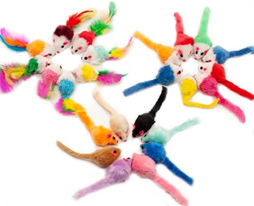 Fashion's Talk Assorted Mice Cat Toys Furry Rattle Mouse Kitten Toy Mini Mice for Indoor Cats Interactive Play Color Varies 24 Count