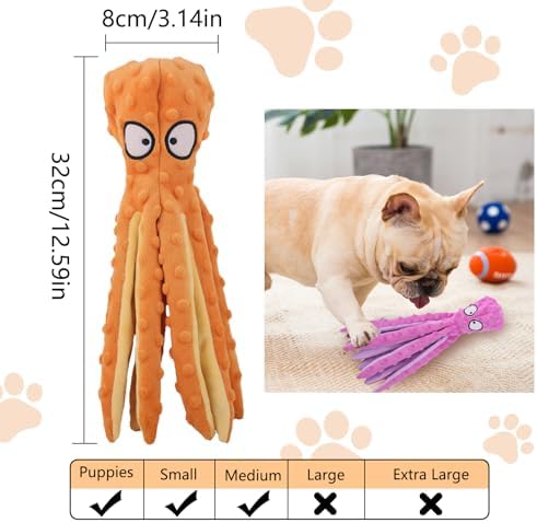 Dog Squeaky Toys Octopus, No Stuffing Plush Toys, Squeaky Octopus Dog Toy - Durable Plush for Puppies, Interactive Dogs Toys for Aggressive Chewers (Green+Orange)
