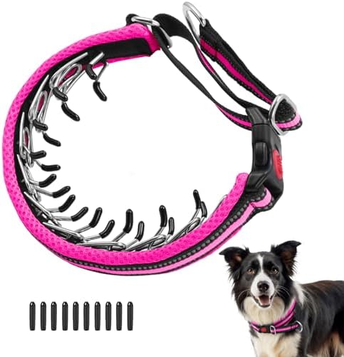 Martingale No Pull Dog Collar for Large Medium Small Dogs, Heavy Duty Nylon Adjustable Reflective Anti Pull Slip Collar with Buckle for Training Walking Hunting M Hot Pink