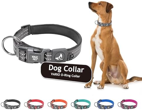 Kruz Dog Collar for Small Dogs (Width- 5/8", Length - 15"-17") Reflective Adjustable Pet Neck Band with Comfortable Neoprene Padding, Heavy-Duty O-Ring, 100% Nylon Strap (Black, Small)