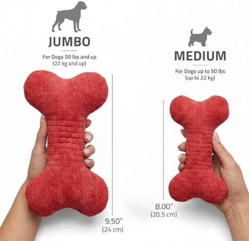 Playology Durable Plush Bone Toy - Crinkle Bone - Medium, Beef Scent