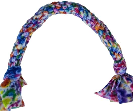 Dog Puppy Tug Pull Toy Rope Play Durable Interactive Entertaining Heavy Duty Fleece Round Square Braid (Rainbow)