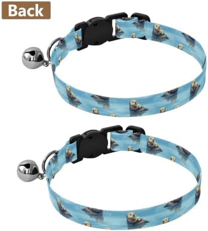 2 Pack Small Dog Collar Sea Otters Dog Bell Collar, Adjustable 10.6 to 17.1 Inches