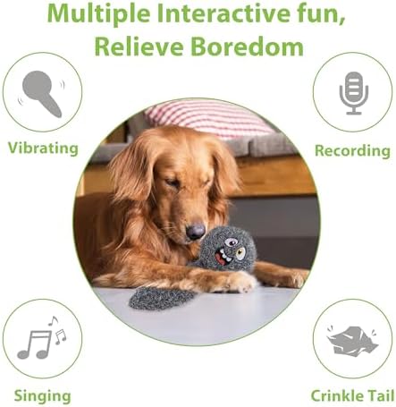 PETGEEK Interactive Dog Ball Toy, Vibrating Dog Ball with Music and Recording, Enrichment Toys for Dogs to Keep Them Busy, USB-C Rechargeable Squeaky Toys for Small/Medium/Large Dogs(Gray)
