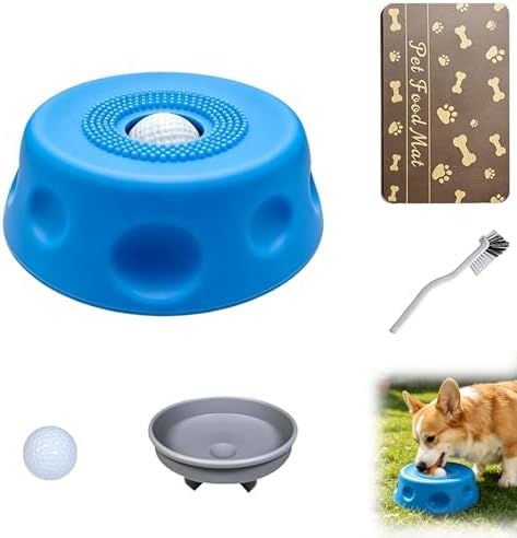 Slow Feeder Lick Bowl for Liquid Dog Treats- Lick Toy for Bone Broth, Rolling Ball Dog Lick Bowl with pet Anti Slip Pads and Cleaning Brushes, Suit for Large Medium Small Dogs&Post-Op