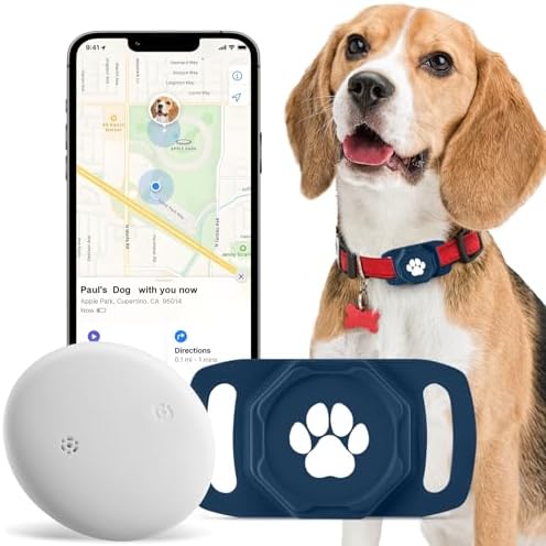 Smart Pet Tracker for Collar - Dog Tracker Pet Location Tracker with Holder | Real-Time Location, No Monthly Fee/ SIM Card, Work with IOS & Android, Ultra-Slim, IP68 Waterproof Holder Holder, Blue
