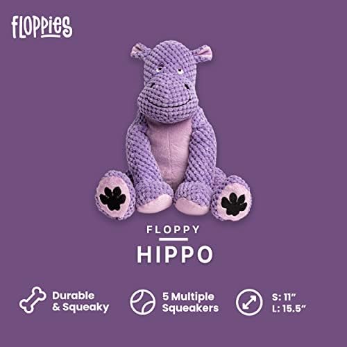 fabdog Floppies Plush Dog Toy - Cute & Durable Squeaky Dog Toys - Squeak Toy for Puppies and All Breeds | Ideal Pet Gift| Small Hippo