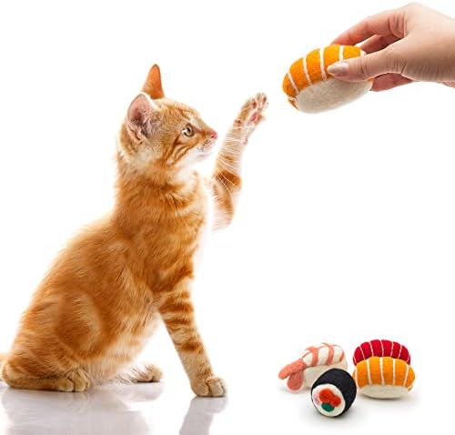 Glaciart One Wool Sushi Cat Toy Set with Catnip | Cute Cat Toy for Interaction & Boredom Relief, Encourages to Exercise, Explore & Play | Filled w/Organic Catnip to Help Sooth or Reduce Anxiety