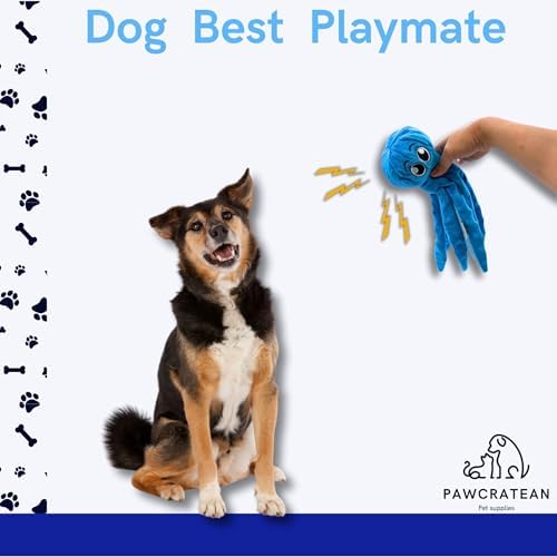 7" Squeaky Plush Toy for Puppies Small Dogs Self Etertainment Washable Soft Made [PET ONLY] (Blue Optopus)