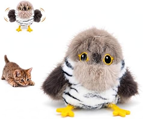 Flapping Bird Cat Toy, Cuckoo Plush Touch Activated Bird Chirp Cat Toy with Refillable Catnip, USB Rechargeable Interactive Kitten Exercise Toy,4.92"(No Flying)