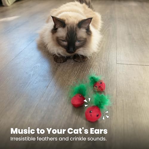 Catstages Strawbabies Dental Cat Chew Toy with Catnip & Feathers, 3-Pack