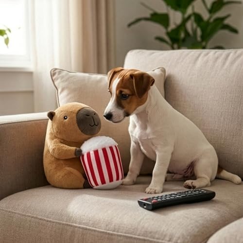 SPOT Capybara with Popcorn Plush Dog Toy, Soft Stuffed Squeaky & Crinkle Toy for Calm and Gentle Play, Adorable Capybara, for Light Chewers and Small Dogs, 8 Inch