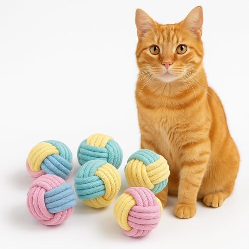 No Catnip Cat Toy Balls, 6 Pack Crinkle Chew Toys (Pastel)
