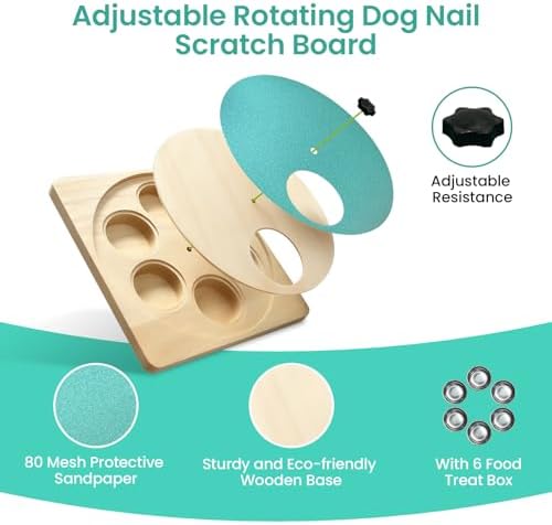 Dog Nail Scratch Board with Treat Box, 3-in-1 Wooden Dog Scratch Board for Nails, Adjustable Interactive Dog Nail File Toy for Stress-Free Grooming, Slow Feeder Puzzle Toy for Dogs