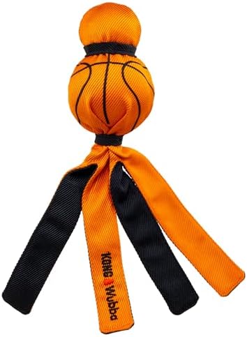 KONG Wubba Sport Dog Toy – Reinforced Tug & Toss Toy with Squeaker and Floppy Tails for Fetch & Interactive Play (Basketball, Large)