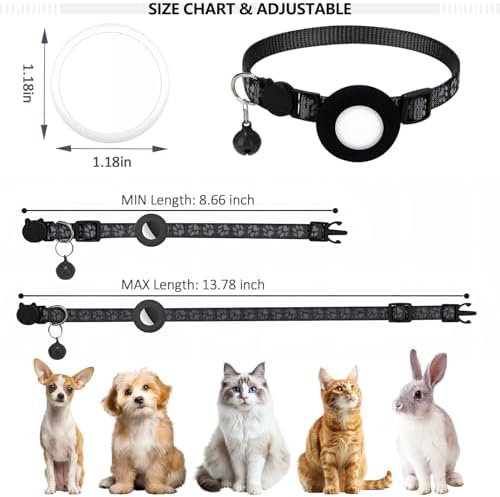 GPS Tracker for Cats, Mini GPS Pet Tracker with Collar, IPX68 Waterproof Cat Trackers Collar,No Monthly Fee,Work with Apple Find My(iOS Only),Smart Trackers for Pets-Black-1