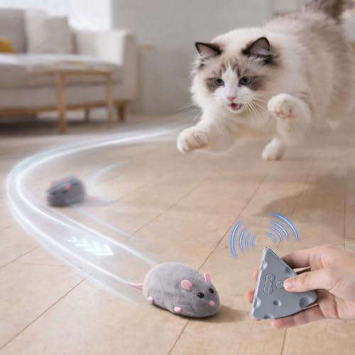 Pet Prime Interactive Cat Mouse Toy with Remote Control,Rechargeable Automatic Moving Mouse for Indoor Cats & Kitten,Exercise with Mental Stimulation