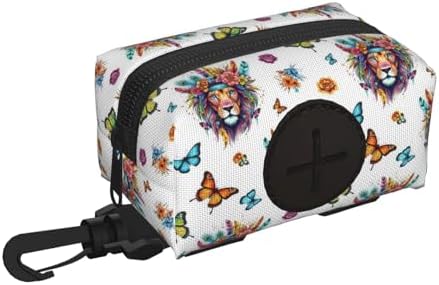 Dog Poop Bag Holder for Leashes Pouches for Pet Waste Bags and Walking Accessories (Colorful Lion Flowers Floral White)