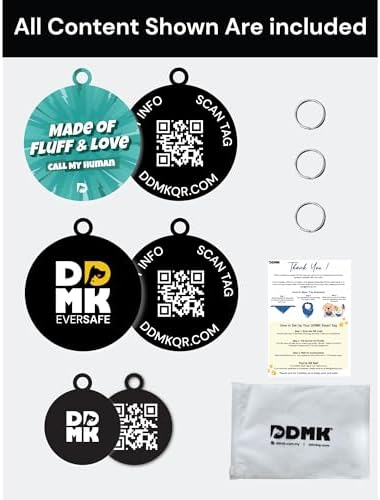 DDMK Smart Pet Tag Set | Includes 3 Tags | QR Code for Instant Alerts | Custom Pet Profiles | Durable & Waterproof | No Subscriptions or Fees |39-Made of Fluff & Love