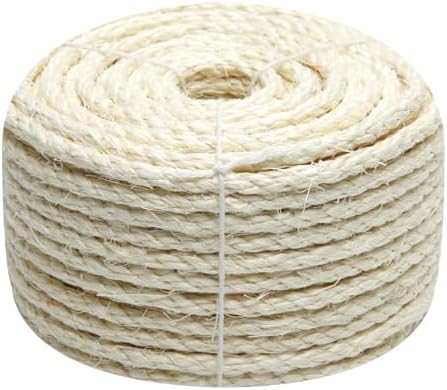 Natural Sisal Rope 8mm 98-Feet for Cat Scratching Post Tree Tower Replacement Repair and Replace, DIY Hemp Twine Rope for Cat Scratching Furniture Window Perch and Crafts Gardening Home Decorating