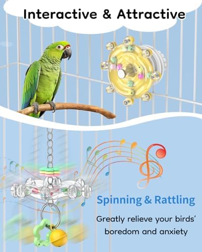 Pawfly 2 Pcs Bird Toys for Parakeets, Colorful Spinning Wheel Chew Toys, Interactive Spinner Rattle Parrot Toys, Cockatiel Toys, Parakeet Toys, Bird Cage Accessories for Entertainment Chewing Exercise