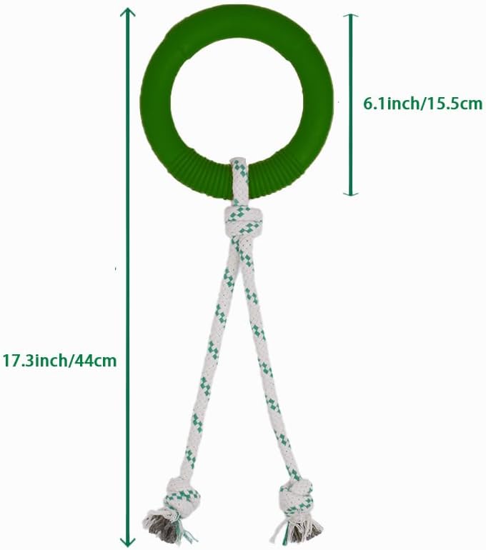 Green Sheep Natural Rubber Dog Chew Toy, Interactive Ring Rope Dog Toy for Tug of War, Durable Dog Toy with Recycled Cotton Rope for Medium to Large Dogs,Green