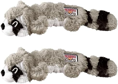 KONG Scrunch Knots 2 Pack Dog Toy – Stuffing-Free Plush with Internal Knotted Ropes & Squeaker – Durable Tug & Chew Toy (Raccoon, Medium/Large)