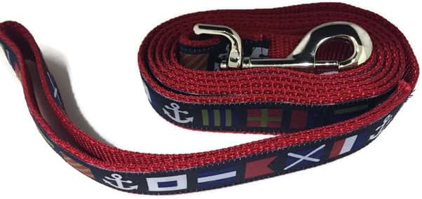 6ft Nautical Dog Leash – Signal Flag Design with Red Nylon Backing – Handmade Maritime Leash