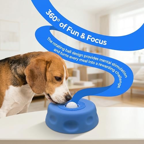 Slow Feeder Dog Bowls for Liquid Treat, Silicone Pet Lick Roll Ball Bowl with Anti-Slip Base Tongue Cleaning Interactive Lick Toy for Large Medium Small Breeds Dietary Supplement