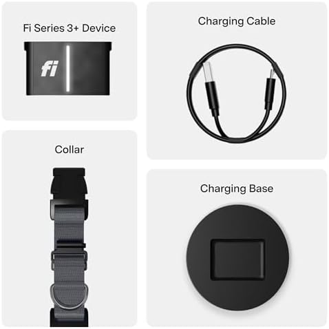 Fi Series 3+ GPS Dog Collar Large Gray, Tracker with 6-Month Plan | Waterproof build, LED safety light, escape alerts, nationwide coverage, iOS and Android app, activity monitoring