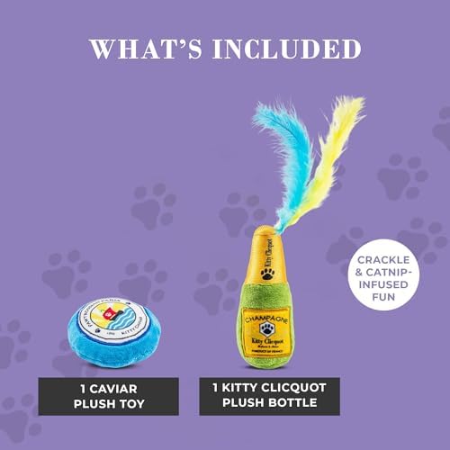 Haute Diggity Kitty Clicquot Bottle + Caviar Set, Soft Plush Cat Toys