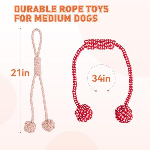 Durable Dog Rope Toys for Medium Dogs, Interactive Dog Toys for Tug of War and Aggressive Chewers. 2 Cotton Pack Indestructible Teeth Cleaning and Interaction Toys.