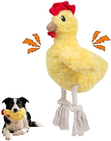 Hollypet Plush Dog Squeaky Toys Interactive Shaking and Sound-Making Toy with Rope & Crinkle Paper for Small Medium Large All Breed Sizes Dogs, Puppy Teeth Clean Chew Toys, Chicken