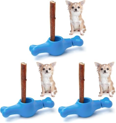 Interactive Bully Stick Holder for Dogs, Prevent Chocking Safety Device, Long Enough Screw to Lock, Seesaw Shape(Small) (Pack of 3)