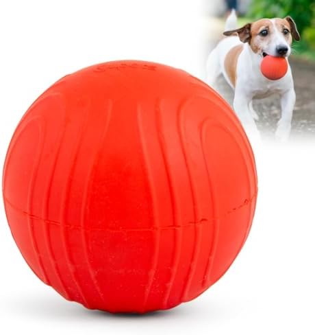 Jeffers Pet Natural Rubber Dog Chew Toy – Red Bouncing Ball with Waves, Medium – Vanilla Scent, Durable, Non-Toxic, Dishwasher Safe, Interactive Fetch & Tug Toy - Perfect for Training