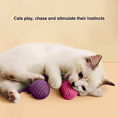 Hanging Cat Sisal Ball, Chewable Colorful Interactive Cat Sisal Rope Ball Toy for Pet Indoor (Pink Rose Purple)