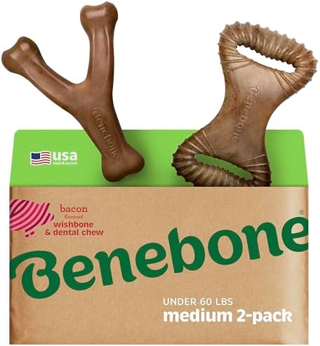 Benebone Wishbone/Dental Durable Dog Chew Toys, Real Bacon, 2 Count Medium (Pack of 8)