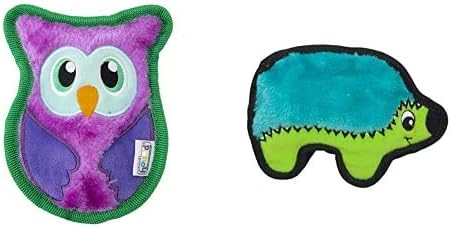 Outward Hound Invincibles Mini Plush Dog Toy 2-Pack, Owl and Hedgehog, XS