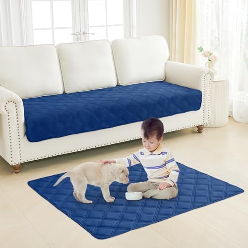 Smiry Waterproof Dog Bed Cover, Reversible Pet Blanket for Sofa Couch | Soft Washable Dog Blanket, Leakproof Couch Cover for Dogs Cats & Furniture Protection, 30x95, Navy/Blue
