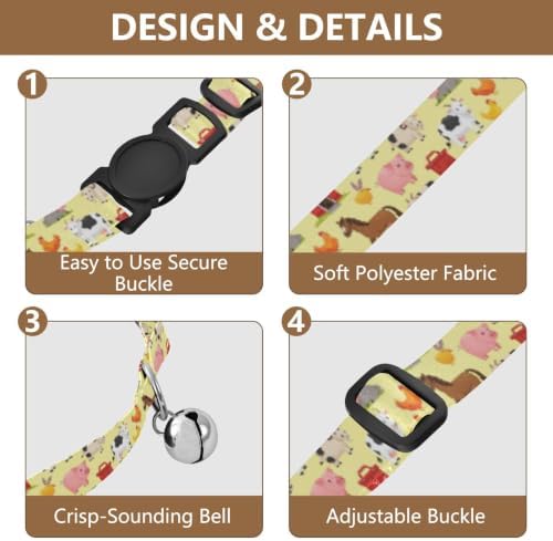 Cartoon Farm Animals Horses Easy to Wear Cats Collar 2 Pack Collars for Cats