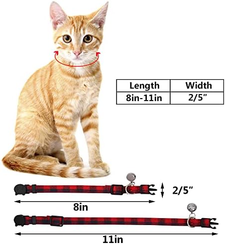 SLSON 4 Pack Cat Collars Breakaway with Bell Cat Collars with Cute Bowtie for Pet Kitten Cats and Small Dogs Pets Adjustable from 8-11In (Plaid)