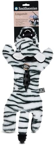 Smithsonian Longamals Zebra Plush Dog Toy – 20" Crinkle & Squeaky, Stuffing-Free Interactive Tug Toy for Medium & Large Dogs