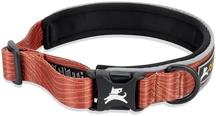 OllyDog Flagstaff Reflective Comfort Collar, Neoprene Padded Dog Collar, Reflective Trims for Night Runs, Extra Comfort for Active Dogs (Medium, Clay Woodgrain)