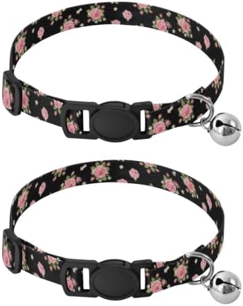Vintage Roses Green Leaf Collar for Puppy, 2 Pack Cat Collar with Bell