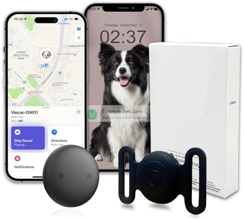 GPS Tracker for Dogs, Mini GPS Cat Tracker, IPX8 Waterproof GPS Trackers for Cats with Holder, No Monthly Fee, Work with Apple Find My(iOS Only), Smart Trackers for Dogs-Black-3