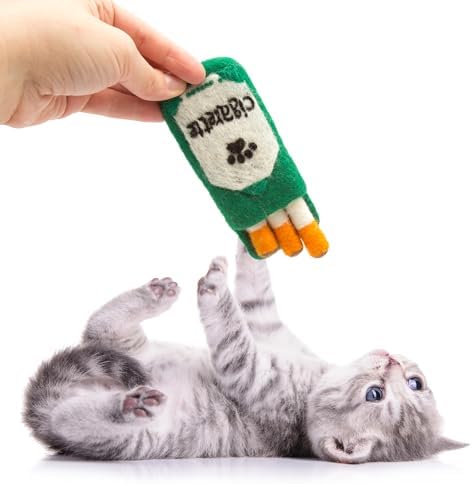 Glaciart One Catnip Joint & Leaf Cat Toy Set | Cat Crack for Funny Kittens, Stimulating Toys for Boredom, Exercise & Play | Filled w/Organic Catnip to Excite/Calm Kitty | Organic Idea